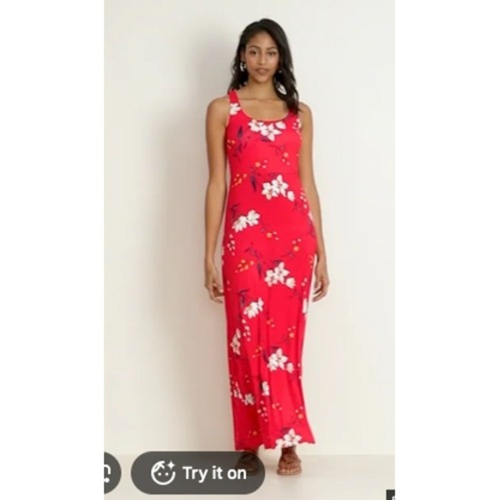Old Navy Floral Sleeveless Scoop Neck Fit & Flare Jersey Maxi Dress Red XL Tall